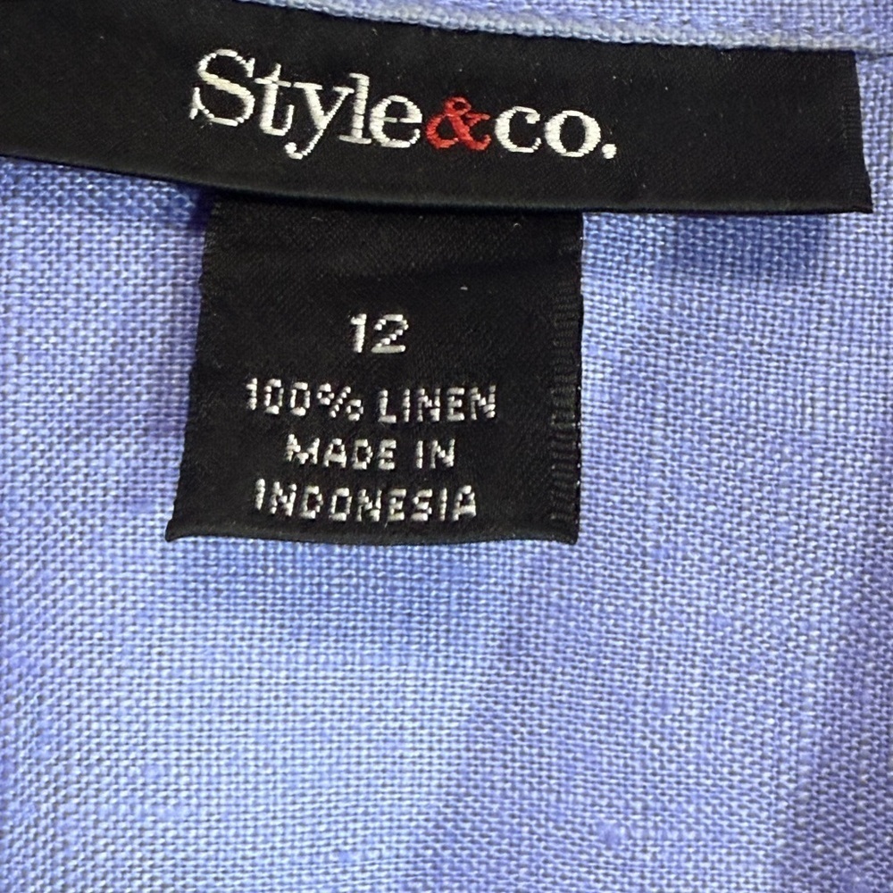 Style & Co 100% Linen Button Up Long Sleeve Shirt Sky Blue Size 12 - Picture 7 of 8